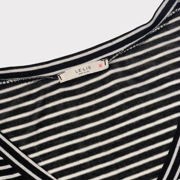 Lelis Soft Thin Striped Polka Dot Top Large V Neck 3/4 Sleeves - Picture 3 of 5